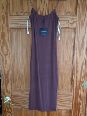 JLUXLABEL Brown Midi Slip Dress with Spaghetti Straps Small